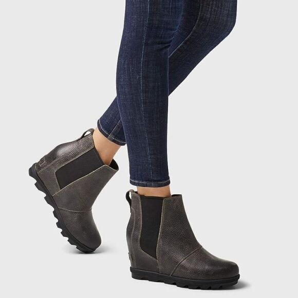 Sorel Joan Of Arctic Wedge II Distressed Quarry Gray Leather Chelsea Wedge Boots - Picture 9 of 9